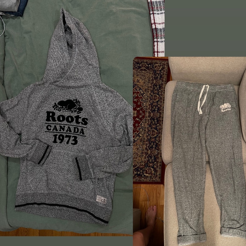 Roots Canada 1973 Gray Hoodie and sweatpants, size large